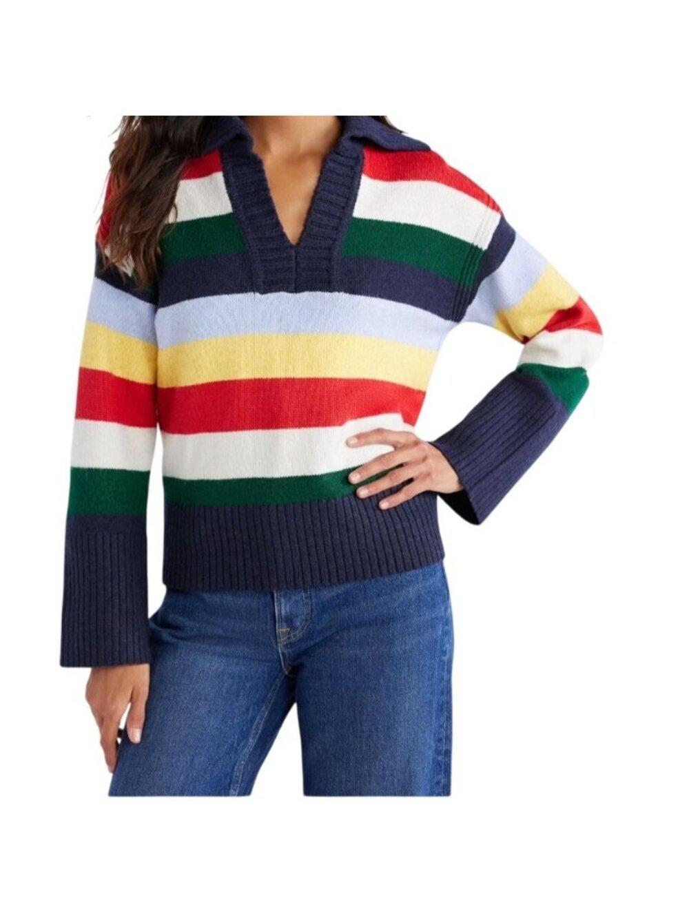Free Assembly Multi Colored Striped Collared Sweater Womens Size L Preppy Casual